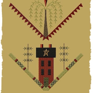 Primitive Machine Embroidery Design-Saltbox Willow Bread Cloth/Corner Design Version 1-  4x4--2 Designs-INSTANT DOWNLOAD