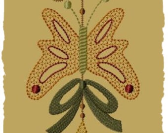 Primitive Machine Embroidery Design-Butterfly Spring Ornie--(5x7)-INSTANT DOWNLOAD
