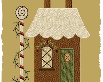 Primitive Machine Embroidery Design-Gingerbread House 2--Version 1-- (5 x 7)--INSTANT DOWNLOAD