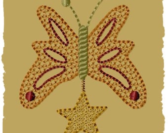 Primitive Machine Embroidery Design-Butterfly Spring Ornie-- (4x4)-INSTANT DOWNLOAD