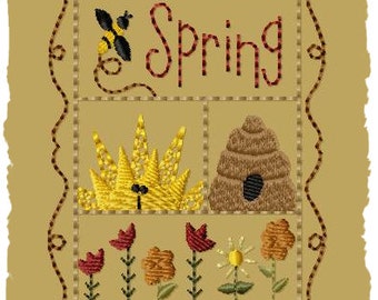 Primitive Machine Embroidery Design-Spring Sampler--Version 1--(4x4)-INSTANT DOWNLOAD