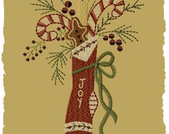 Primitive Machine Embroidery Design-Joy Stocking ~ Version 1--(5x7)-INSTANT DOWNLOAD