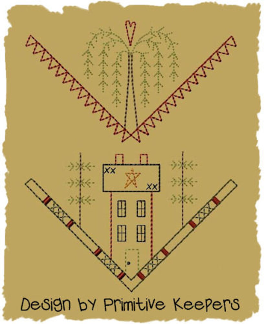 Primitive Machine Embroidery Design-saltbox Willow Bread Cloth/corner ...