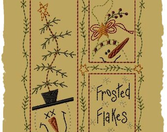 Frosted Flakes--5X7--Primitive Machine Embroidery Design-INSTANT DOWNLOAD