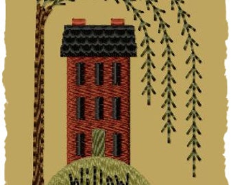 Primitive Machine Embroidery Design-Willow Hill -Version 1--4x4-INSTANT DOWNLOAD