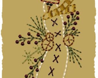 Prim Winter Wreath (Snowman)- Machine Embroidery Design~Version 2-(4x4)-INSTANT DOWNLOAD