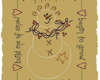 Flakes Snowman-Primitive Machine Embroidery Design~Version 2--(5x7)-INSTANT DOWNLOAD