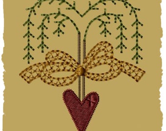 Primitive Machine Embroidery Design-Willow Spring Ornie-- (4x4)-INSTANT DOWNLOAD