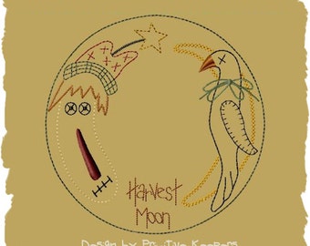 Primitieve machine borduurwerk - Harvest Moon Candle Mat-5 Inch-Versie 2 - INSTANT DOWNLOAD