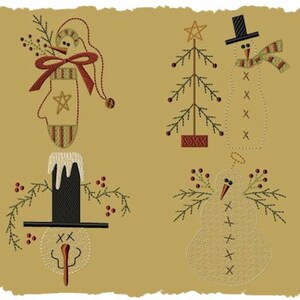 Primitive Machine Embroidery Design-Snowman Collection 1-5X7 SET--INSTANT DOWNLOAD