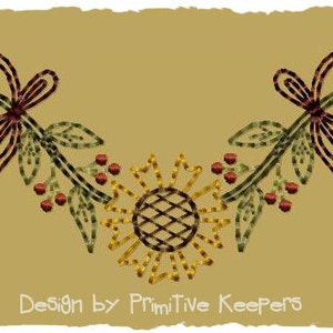 Primitive Machine Embroidery Design-Sunflower Garland--Version 2--(4X4)-INSTANT DOWNLOAD