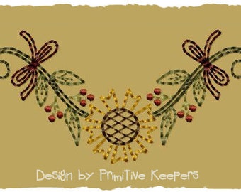 Primitive Machine Embroidery Design-Sunflower Garland--Version 2--(4X4)-INSTANT DOWNLOAD