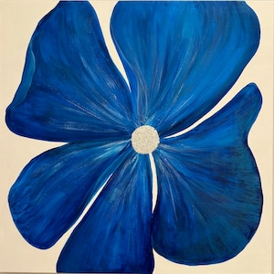 Blue Acrylic Flower Painting 24&quot; x 24&quot;