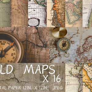 Vintage alte Karten Digital Paper Pack - 16 Hintergründe mit historischen Karten für Scrapbooking & Basteln