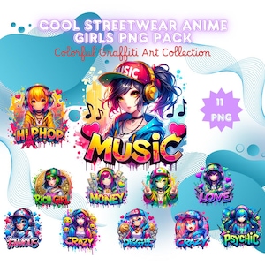 Cool Anime Street Girls Clipart – 11 Funky & Bold Urban Art PNGs for DIY Projects