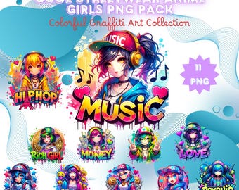 Anime Graffiti Girls Clipart: Funky Urban Art PNGs for DIY