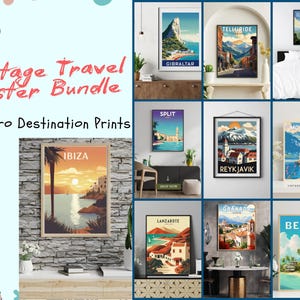 Vintage Travel Poster Bundle | 10 Retro Destination Prints | Printable Wall Art for Wanderlust Decor