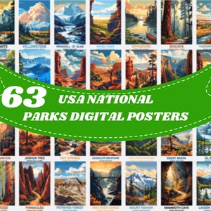63 USA National Parks Posters Bundle | Vintage Travel Wall Art | US National Park Prints | Room Decor | Digital Download