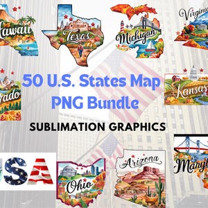 Carte des 50 États des États-Unis au format PNG | Graphiques de sublimation | 300 ppp sur fond transparent | Clipart de l'État des États-Unis pour t-shirts, tasses et plus