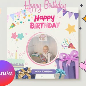 Aanpasbare Happy Birthday-kaartsjabloon – Directe digitale download (pdf en png) om af te drukken of te delen