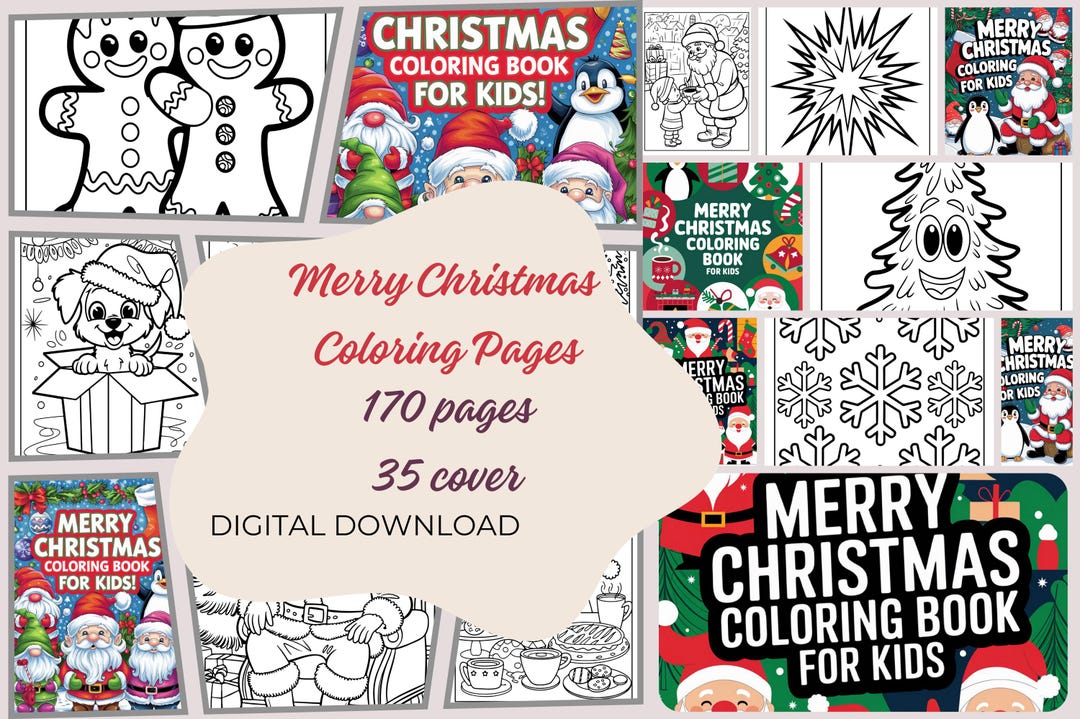 Christmas Joy Coloring Book for Kids Festive KDP Interior Grayscale ...