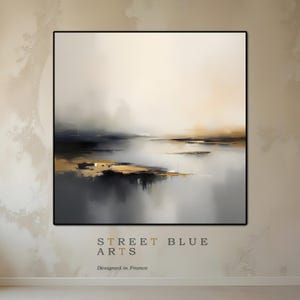 Lámina artística de paisaje brumoso neutro: Decoración japonesa moderna (descarga digital) imagen 1