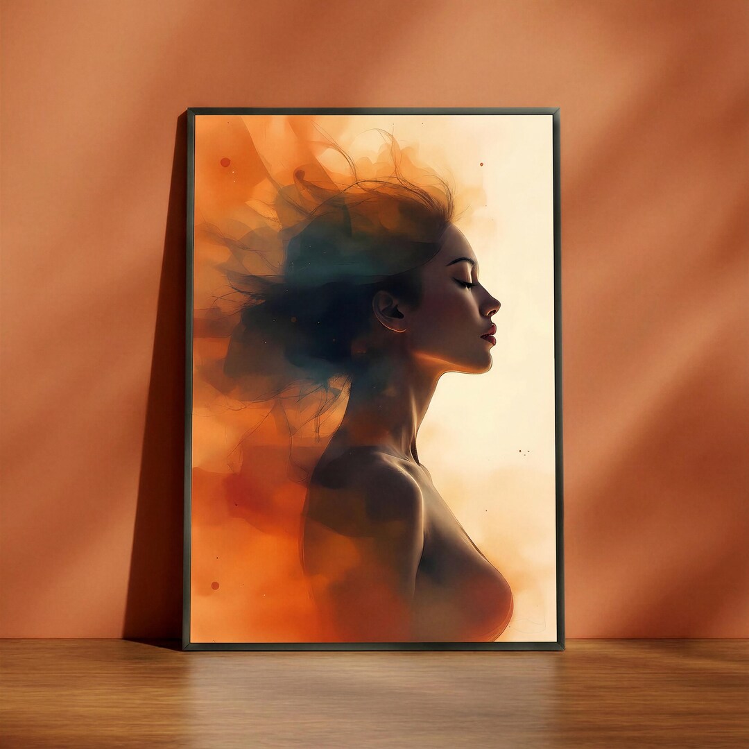 Abstract Woman Portrait Wall Art Printable – Burnt Orange Modern Art ...