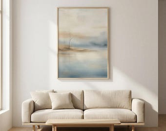 Soft Neutral Abstract Landscape Wall Art – Minimal Beige Horizon – Japandi Decor – Digital Download