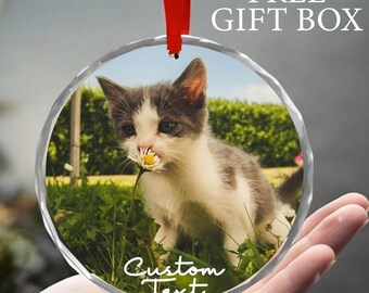 Custom Pet Ornament, Cat Ornament, Dog Photo Christmas Ornament, Dog Forever Loved Memorial Gift, Free Gift Box, Custom Pet Ornament