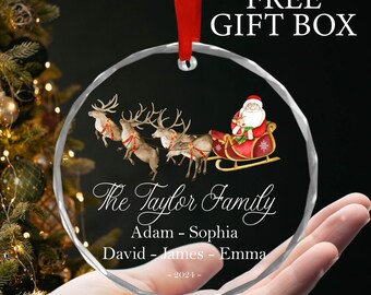 Personalized Family Glass Ornament - Christmas Celebration Gift - Family Members Name on Ornament - Xmas Tree Ornament - Free Gift Box