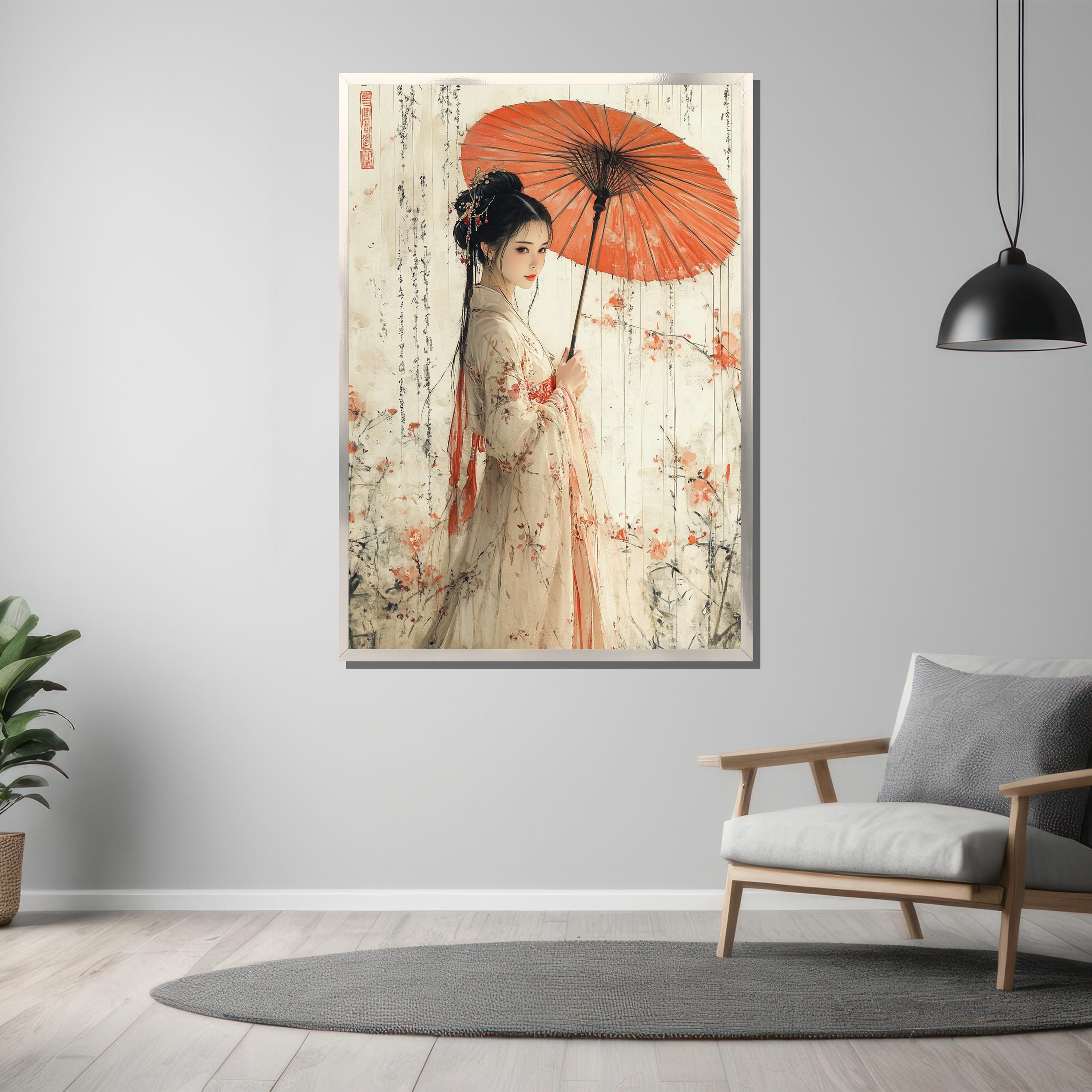 Elegant Asian Woman Canvas Painting Gift, Traditional Oriental Art With ...
