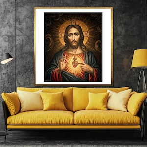 Sacred Heart of Jesus Canvas Painting, Religious Christian Wall Art, Spiritual Catholic Gift for Home Decor