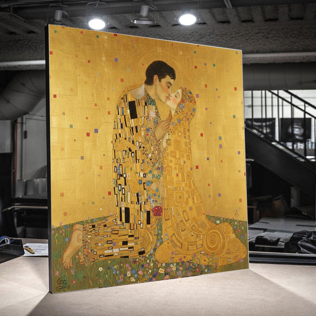 The Kiss Canvas Wall Art, Romantic Couple Painting, Gustav Klimt Gold ...