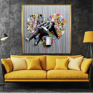 Graffiti Heart Painter Canvas Painting - Vibrant Street Art Wall Decor, Bold Urban Style Gift for Contemporary Home Interiors