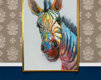 カラフルなシマウマのアート、カラフルなシマウマのキャンバスプリント