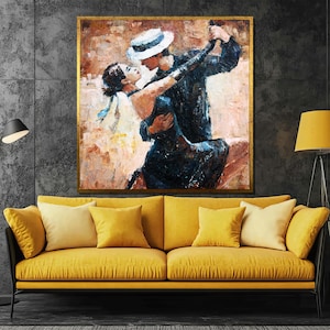 Elegant Tango Couple Canvas Painting - Romantic Dance Art with Textured Brushstrokes, Perfect Wall Decor and Thoughtful Gift