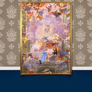 Baroque Ceiling Mural Print – Grand Classical Fresco with Angels and Gods, Renaissance Style Wall Art for Home Decor