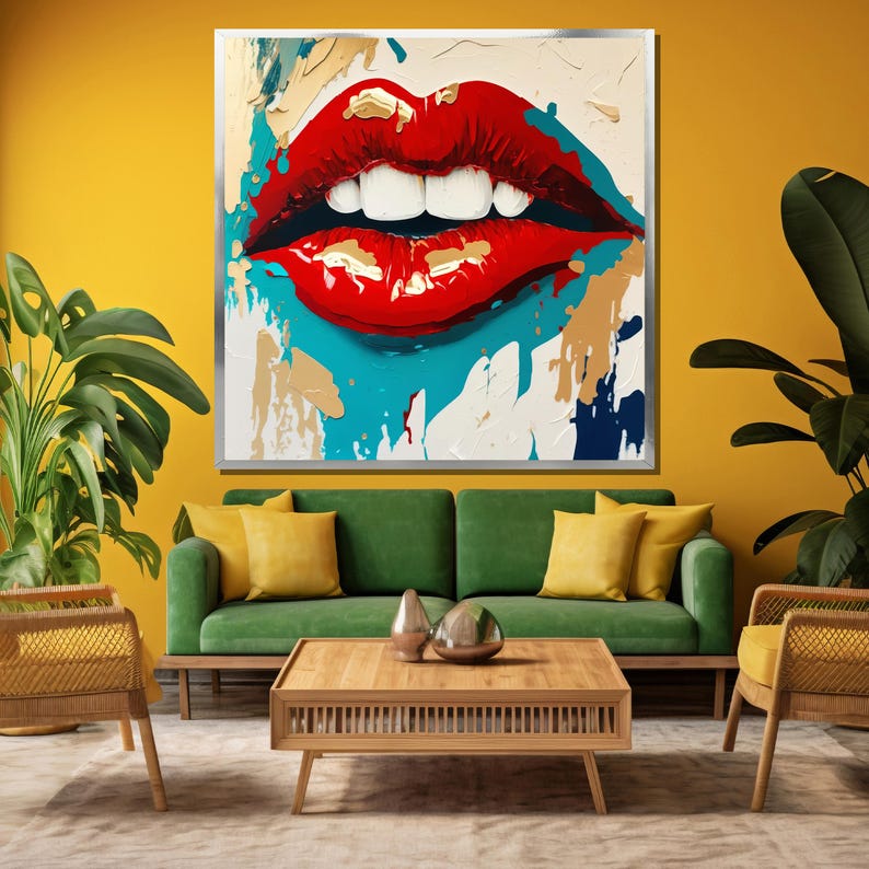 Bold Red Lips Canvas Painting - Modern Pop Art Wall Decor for ...