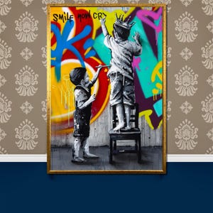 Graffiti Kids Canvas Painting - Urban Street Art Wall Decor, Vibrant and Playful Artwork Gift for Modern Home Design