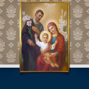 Holy Family Canvas Painting Gift, Religious Wall Art Featuring Jesus, Mary, and Joseph, Christian Home Decor, Sacred Family Canvas Painting