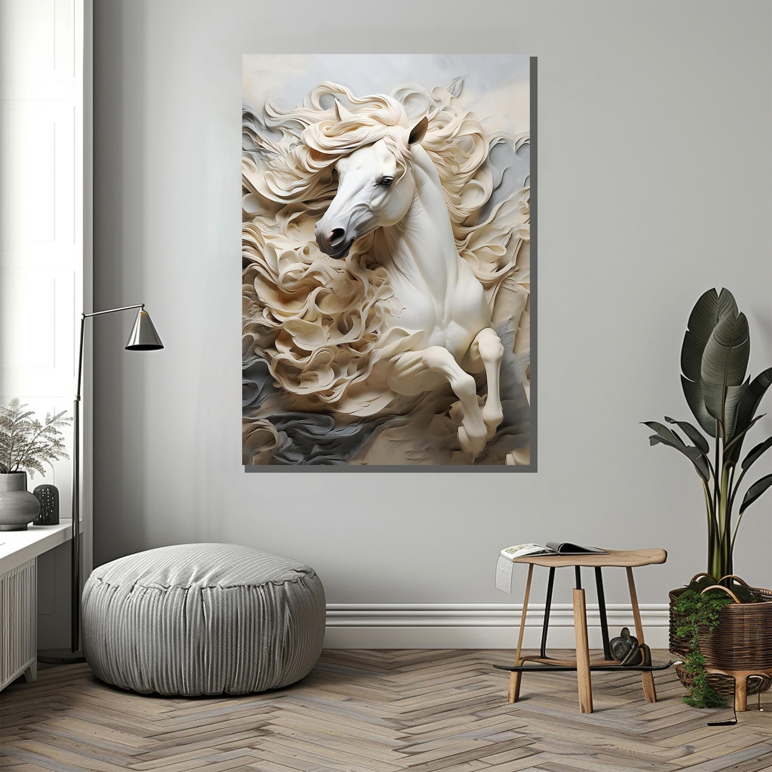Graceful White Horse Canvas Painting | Stunning Art for Equestrian ...