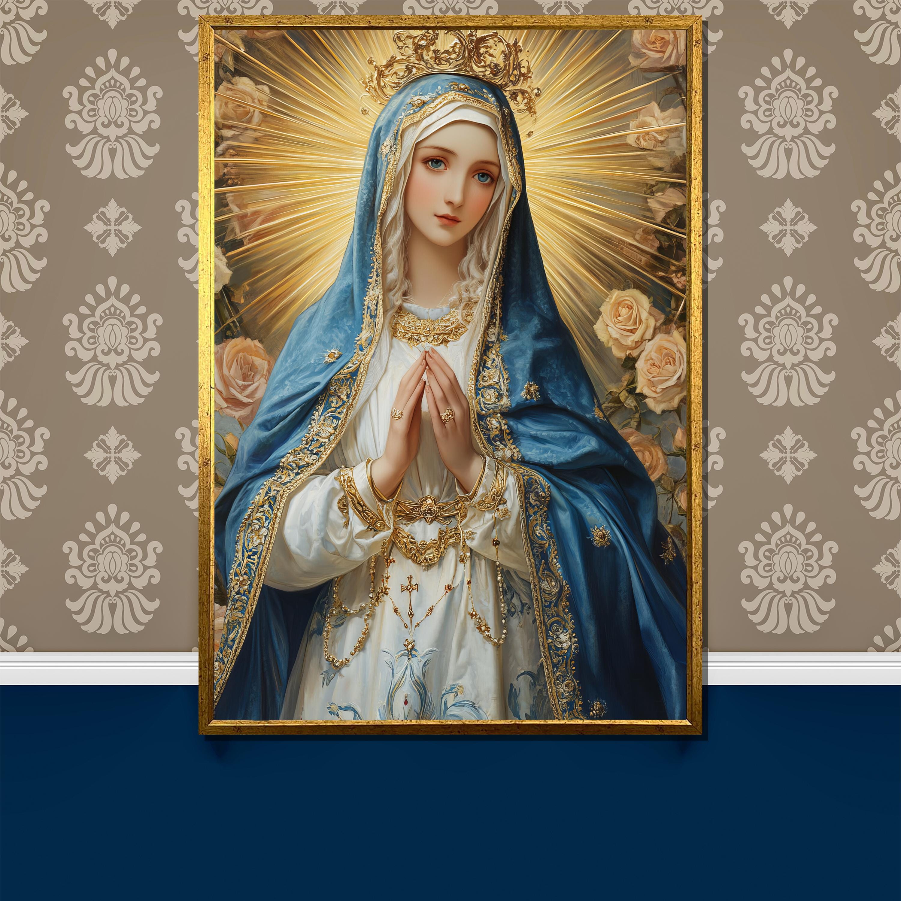 Radiant Immaculate Conception: the Virgin Mary in Blue and White Robes ...