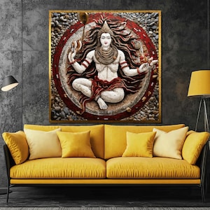 Lord Shiva Mosaic Canvas Painting | Spiritual Wall Art Gift | Divine Hindu God Decor for Meditation and Tranquility