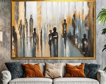 Abstract People Canvas Painting | Modern Figurative Art in Soft Neutrals | Perfect Gift for Contemporary Wall Decor Lovers