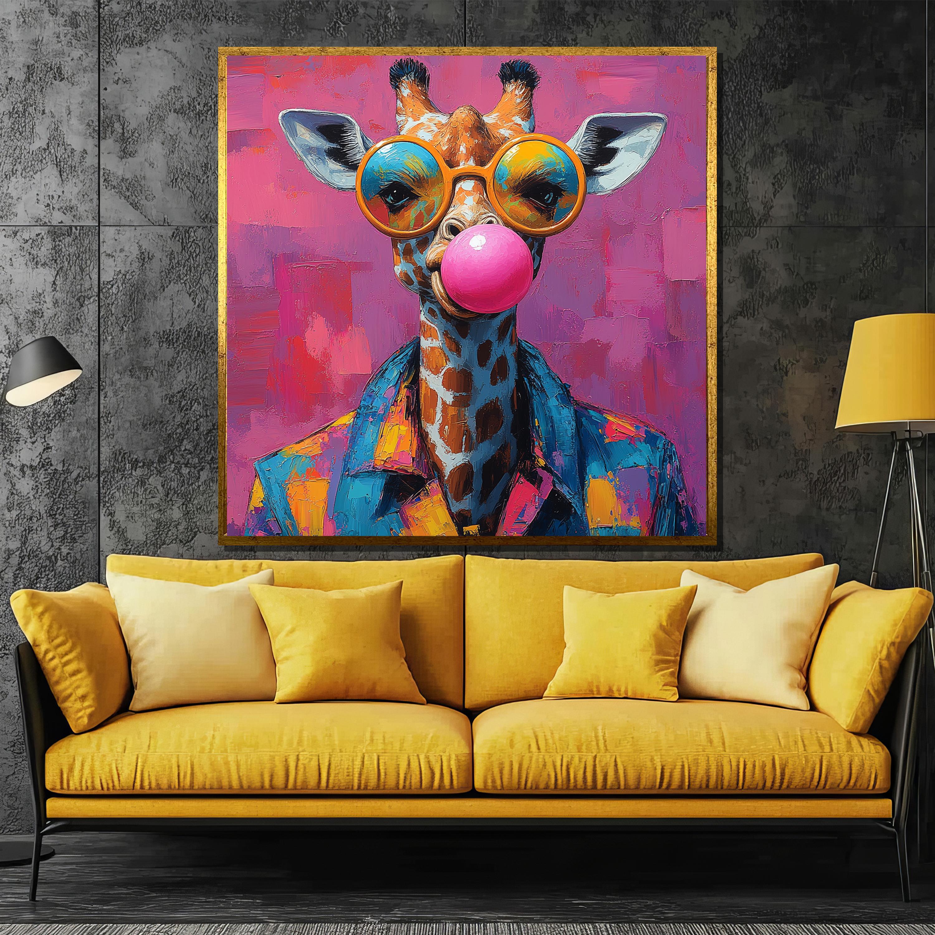 Colorful Giraffe Canvas Painting, Funky Pop Art Animal Wall Decor ...