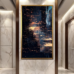 グリッチアートのキャンバス画、未来的なデジタル歪み、抽象的なサイバーパンクの壁飾り、ピクセル化されたデータの美学、ユニークな技術ギフト