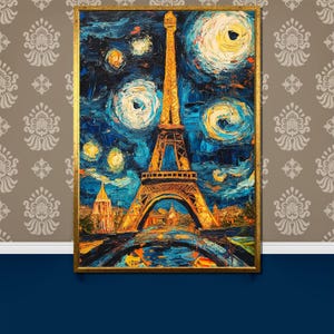 Starry Eiffel Tower Night Canvas Painting | Van Gogh-Inspired Paris Scene | Unique Gift for Art and Travel Lovers