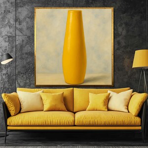 Arte de pared minimalista con jarrón amarillo, impresión moderna y atrevida para decoración del hogar, póster de naturaleza muerta simple para sala de estar y oficina contemporáneas.
