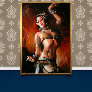 Exotic Belly Dancer Canvas Painting - Vibrant Oriental Dance Wall Art - Unique Cultural Gift for Home and Art Enthusiasts