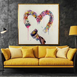 Graffiti Heart Canvas Painting - Vibrant Street Art Wall Decor Gift for Artistic Home Accents and Urban Style Enthusiasts